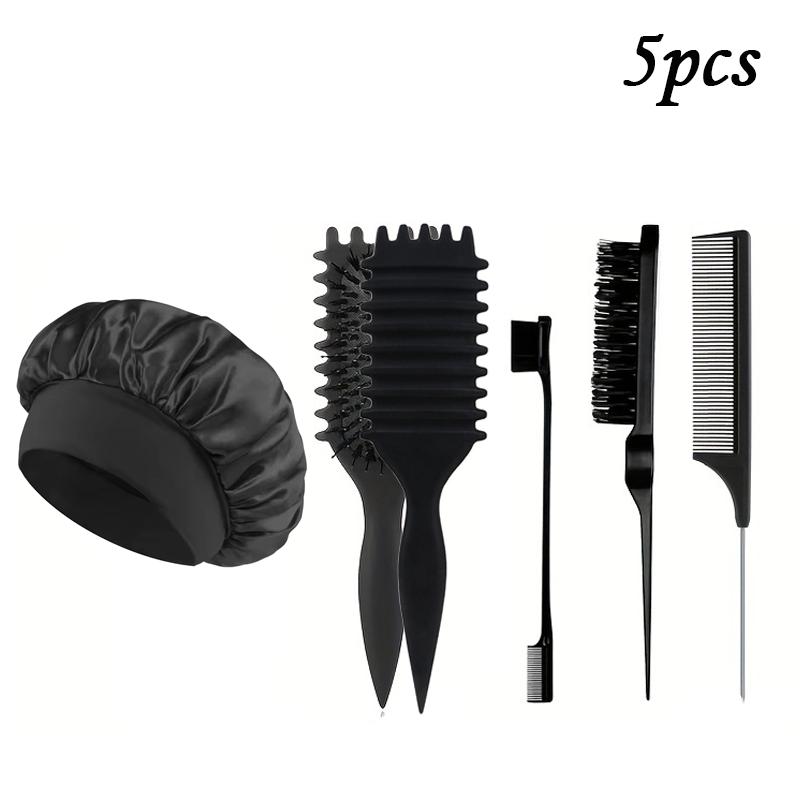 1/5/7pcsHair Care Kit Rolling Candy Brush with Rat Tail Edge Control Comb Spray Bottle Soft Satin Sleeping Cap Styling Tools