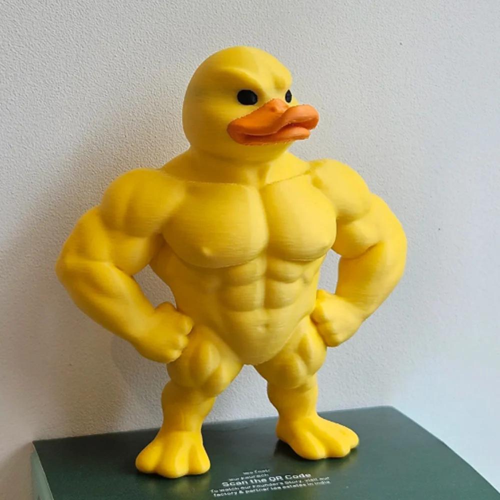 Muscle Duck Statues Home Decor 3D Printed Toys Creative Small Duck Figurine Desktop Ornaments Decoration Kids Birthday Gifts