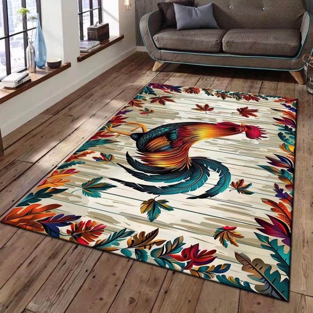 Retro American Large Rooster Carpet Living Room Sofa Decor Rug Kitchen Dining Table Floor Mat Farmhouse Rug Hallway Nonslip Rug