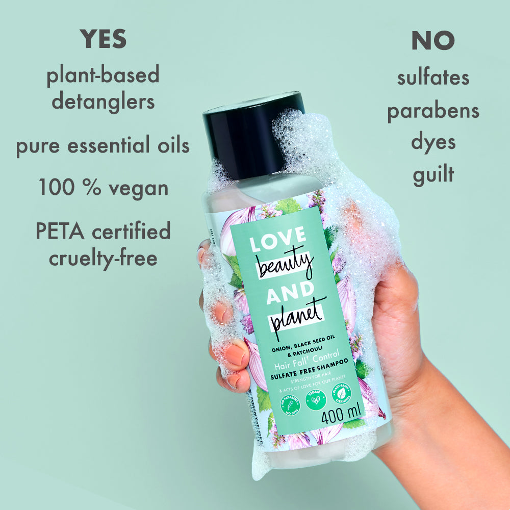 Love Beauty and Planet Lök, Svartfrö & Patchouli Sulfatfritt Schampo - 400ml