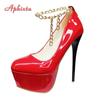 Fashion Hot Sale 16.5cm Super High Thin Heels Pumps Women Party Disco Dance 5.5cm Platform Metal Chain Big Size 48 49 50