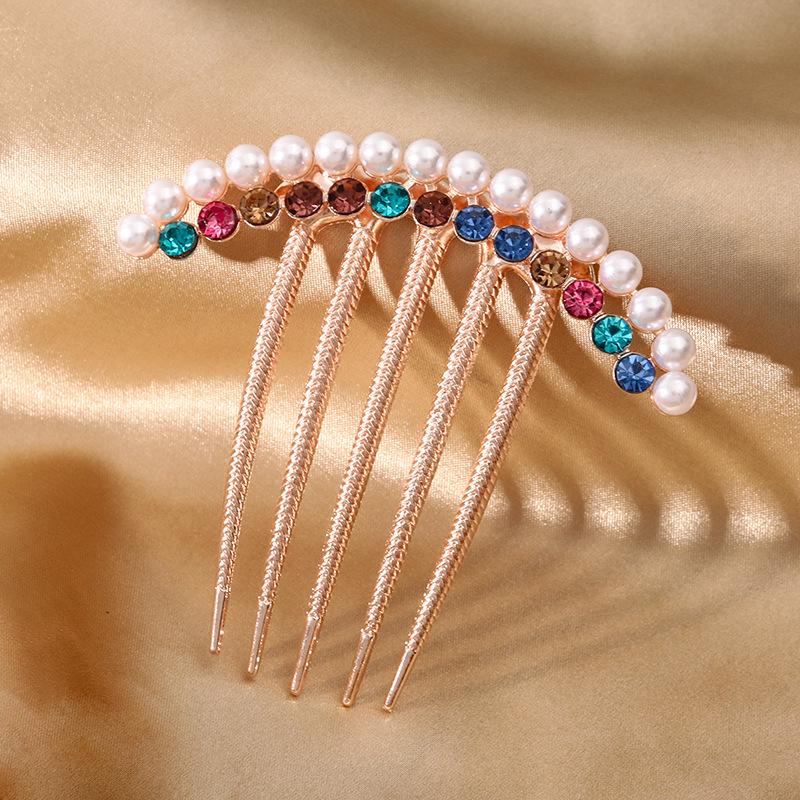 Haarkamm mit fünf Zinken im koreanischen Stil mit Strass und Perlen: Hochwertiger Brautschmuck & Haarnadel für Hochsteckfrisuren für Frauen