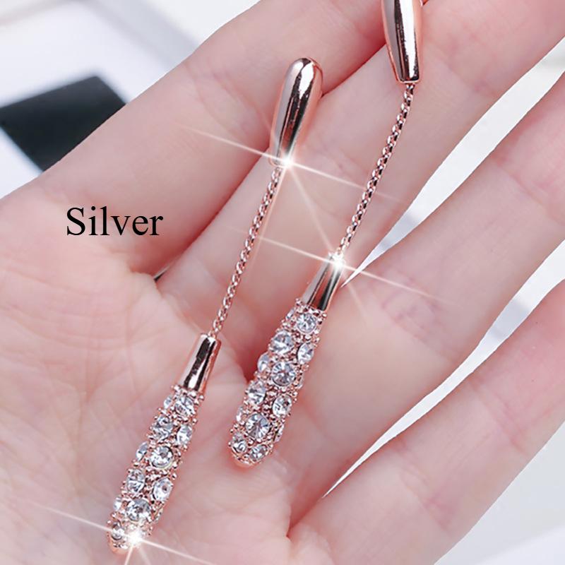 1PAIR Personality Earrings Female Fashion And Elegant Long Drop-Shaped Alloy Earrings Rose Gold Earrings