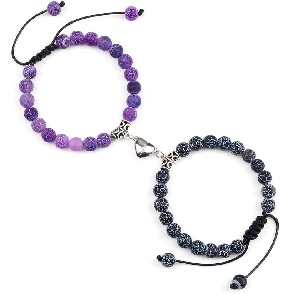 2 stuks/set Hartvormige Magneet Hanger Armband Koppels Liefde Betekenisvol Natuursteen Armbanden Sieraden 8MM Elastische Pulsera Cadeau Nieuw