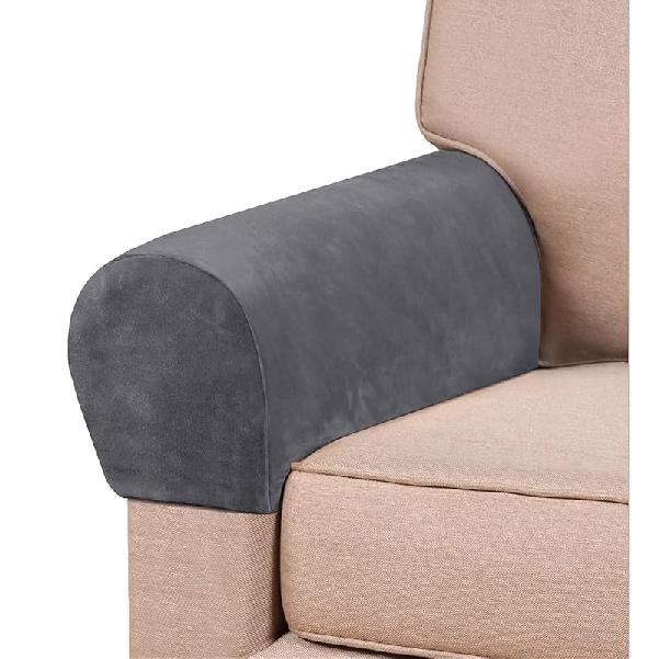 2er-Pack Samt Stretch Armlehnenbezüge - Rutschfeste Sofa Sesselbezüge, Weiche Elastische Armschoner für Wohnzimmer Couch, Bürostuhl, Sessel