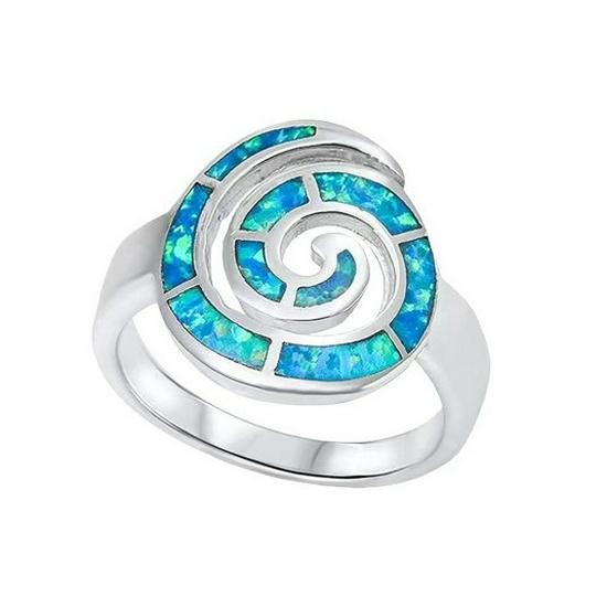 Opal Blue Swirl Ring - Cross-Border Exclusive