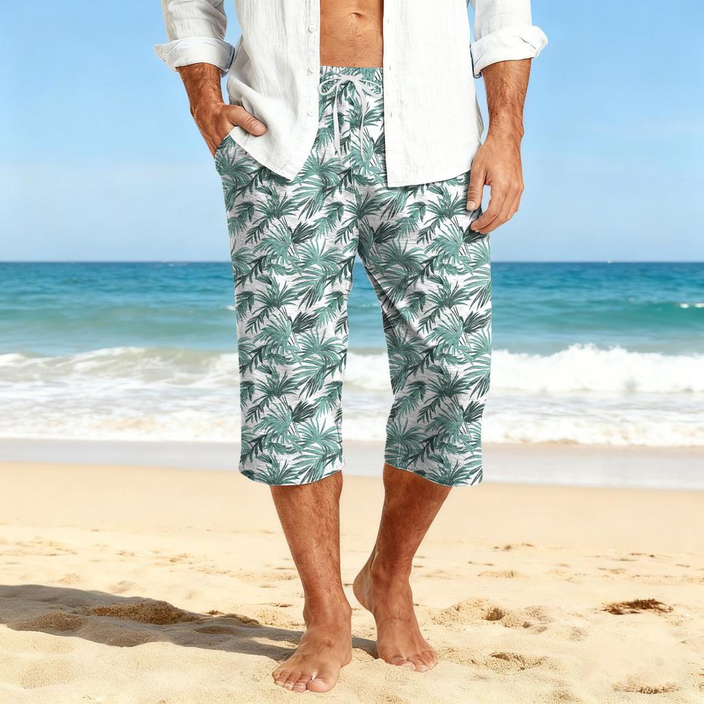 Men's Casual Drawstring Cropped Shorts