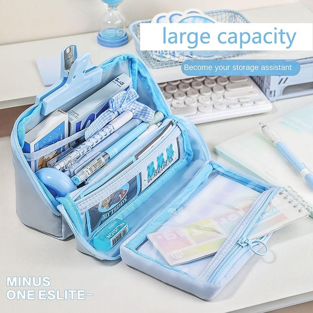 Folding Pen Holder Design Pencil Case Clear Front Window Stationery Storage Pouch  for Student Gift