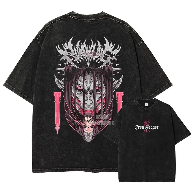 Anime Levi Ackerma T Shirts Oversized Vintage Washed AAttack on TTitan Tshirt Retro Streetwear TTitan AAttack Tshirt Cotton