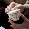 Jade Mud White Porcelain Hand-Painted Beautiful Flowers Gai Wan Tea Bowl Tea Maker Lady Tea Set Tea Ceremony Kung Fu Tea Set