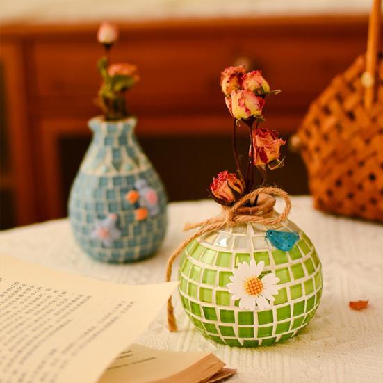 1 Set Handmade Mosaic Vase Kit with Wooden Vase Mosaic Tiles Tools Kids Adults Beginner Handcrafted