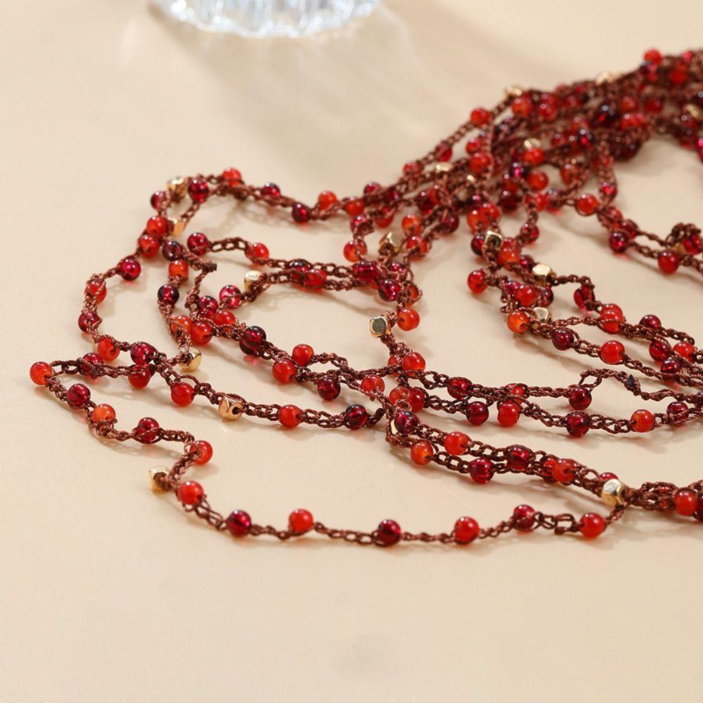 Twine Red Beaded Necklace Tassel Bohemian Necklace Fashion Multilayer Necklace Female