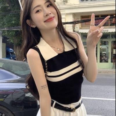 Knitted Halter Top Women's Summer New Design Polo-neck Sleeveless T-shirt, Slimming Effect, Suitable for Outerwear As A Base Layer Top.