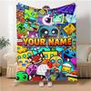 1pc Geometry Dash Blanket with Custom Name, Gift, for Men and Women, Soft Blanket, Good for Sofa Bed Couch Travel, Lightweight Flannel Blanket