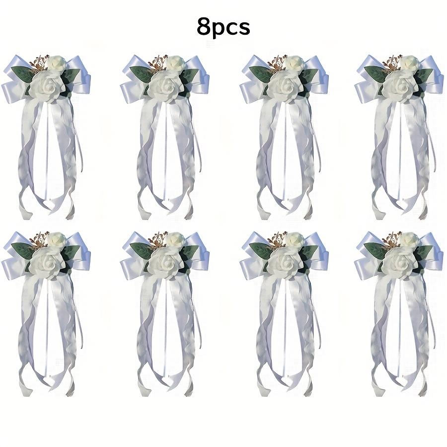 8 шт. Свадебные Цветочные Украшения для Зеркал Заднего Вида Автомобиля, Ручек Дверей и Винтажные Элегантные Композиции на Спинки Стульев белый