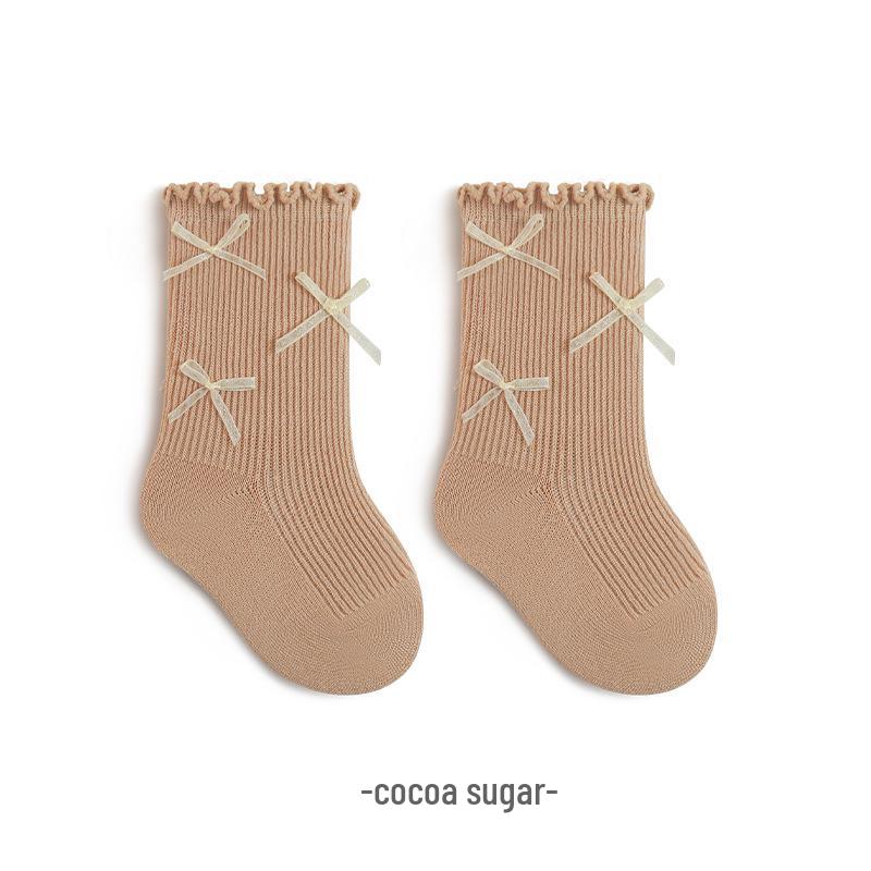 

Детские носки до середины икры с оборкой и бантом - Ретро-преппи стиль для весны и осени M 1-3 years