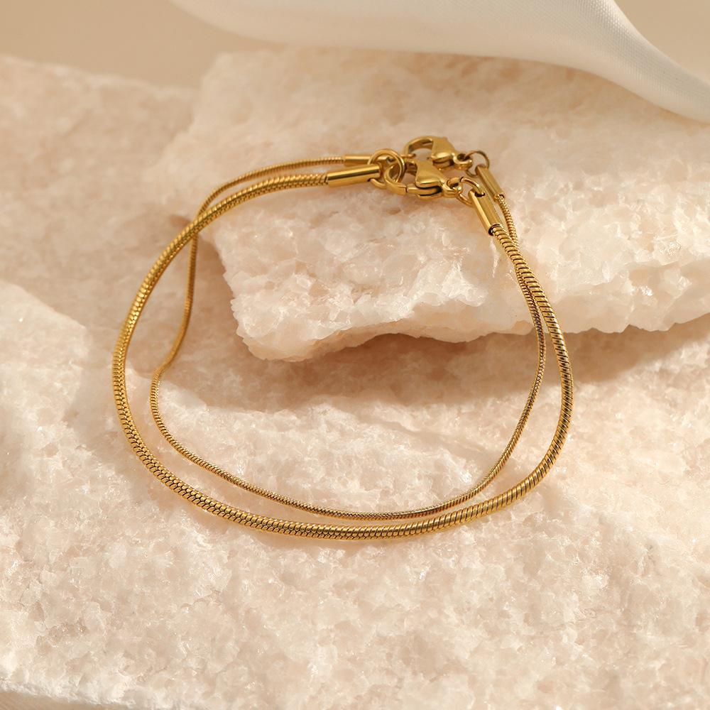 CARLIDANA Simple PVD 14K Gold Plated 316L Stainless Steel Wide Length Round Round Snake Chain Bracelet Jewelry For Women