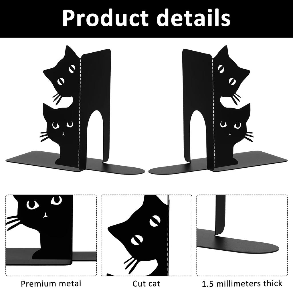 1 Pairs Peeping Cat Metal Bookend Cute Cat Decorative Desktop Book Stopper for Home Office Study Room Bookshelf Cat Lover Gifts