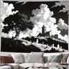 Large Gothic Church Tapestry 150x300cm Black and White Dramatic Forest Scene Moody Halloween Witchy Wall Decor Art