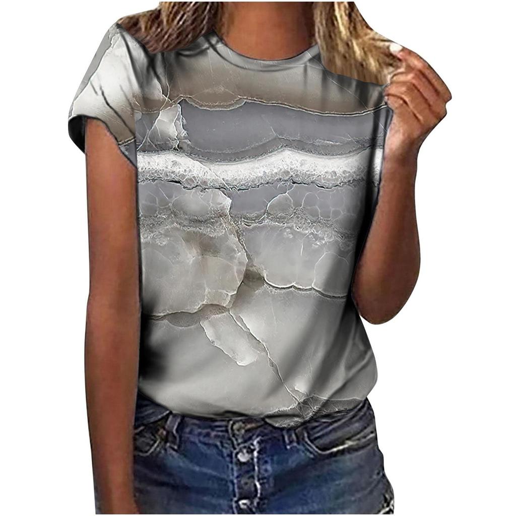 2026 New Summer Temperament Women's Sunrise Printed Women's T-shirt Round Neck Short Sleeve Street Casual Daily Basic Tops