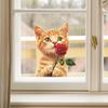 Cute Orange Cat Roses Balcony Glass Windows Home Background Beautification Window Stickers