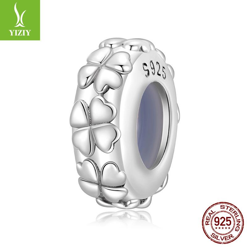 Four-Leaf Clover Silicone Positioning Bracelet Beads, Simple Leaf S925 Sterling Silver Beads Beads