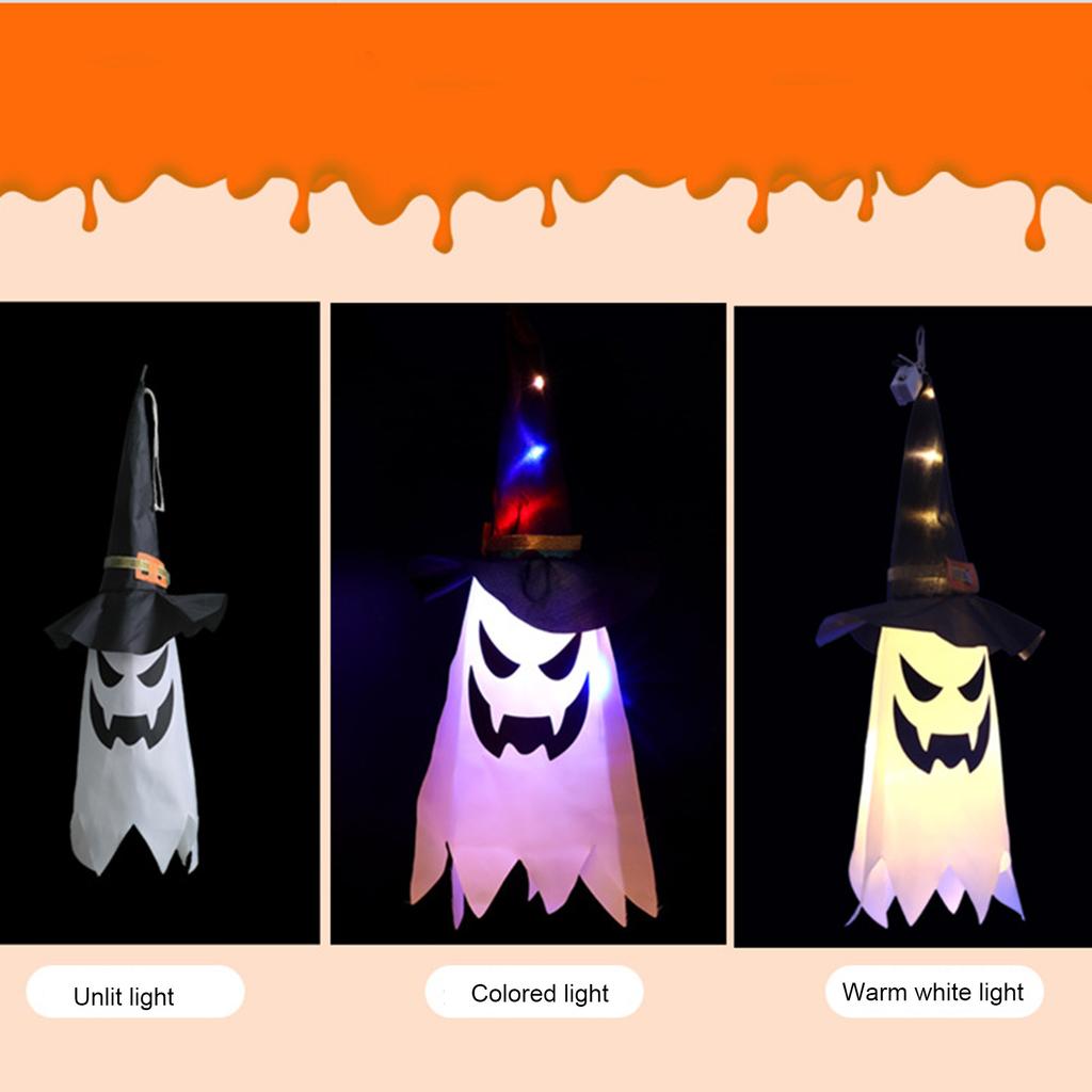1PC Halloween Witch Hat Hanging Light Ghost Wizard Hat Shaped LED Ghost Lamp BatteryPowered