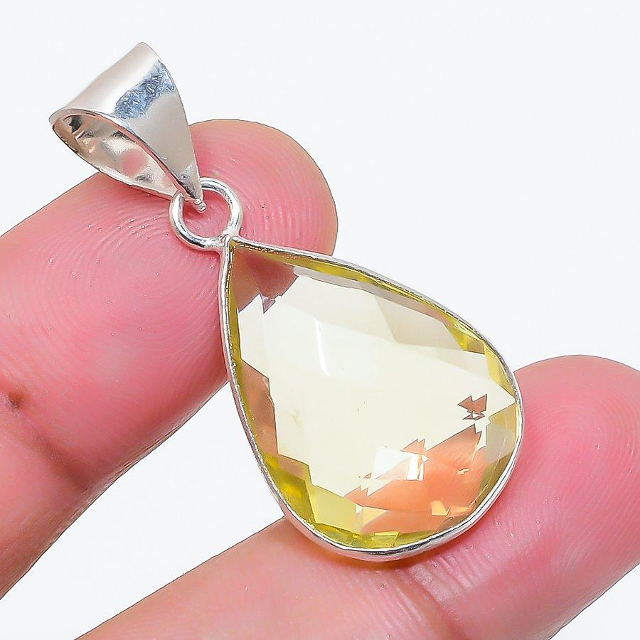 Natural Citrine Gemstone Handmade 925 Sterling Silver Jewelry Pendant 1.38" AP-16393