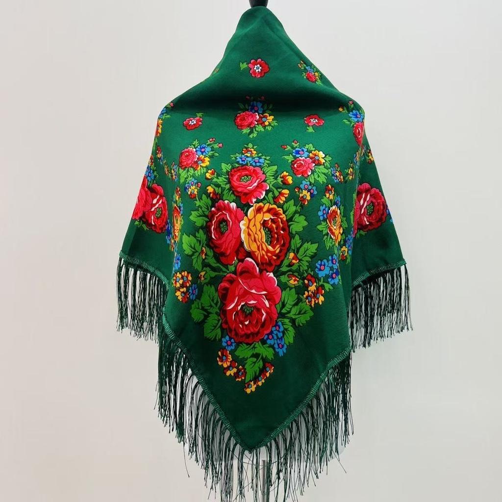 120*120cm Luxury Floral Russian National Square Scarf Women Fringed Ukrainian Shawls Scarves Ladies Head Wrap Hijab Bandana