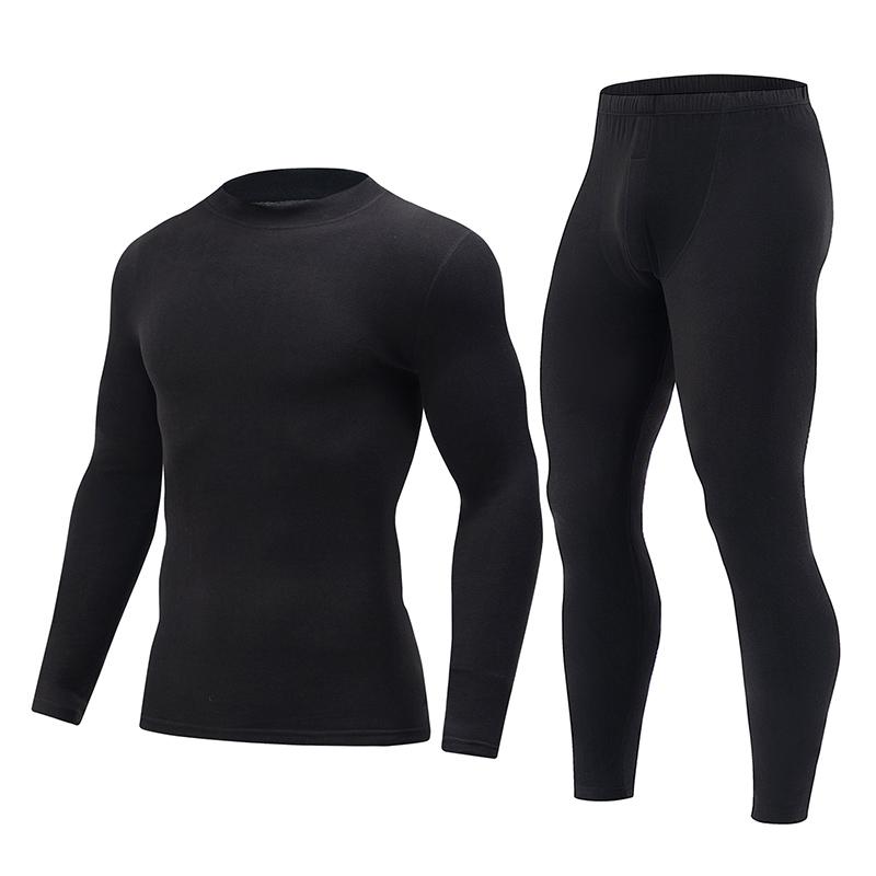2-piece Autumn And Winter Men's Mid Neck Warm Long Sleeved Pants Set Casual Plus Size Solid Color Versatile Sports Base Shirt