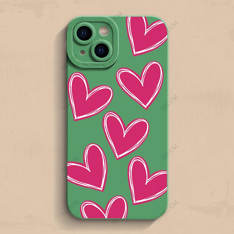 Luxury Red Love Heart Soft Silicone Phone Case For iPhone 15 14 13 12 11 Pro Max Mini XR X XS Max 7 8 Plus Matte Back Cover