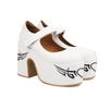 FOREADA Women Pu Leather Pumps Super High Hoof Heels Round Toe Mary Janes Buckle Party Concise Spring Autumn Shoes White Silver
