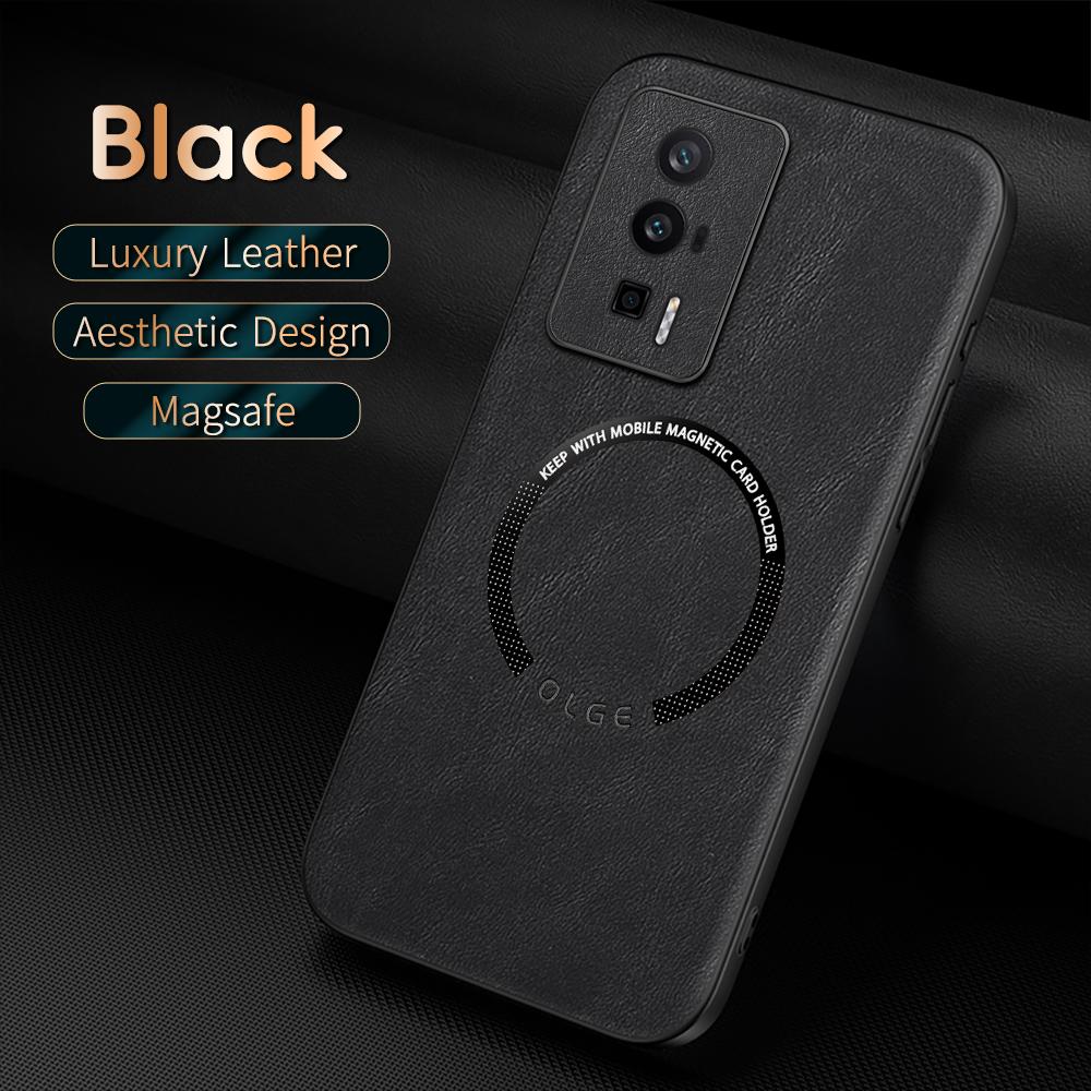 For Redmi K60 60 Pro Fine Hole PU Cow Pattern Leather Outer Magnetic Ring Soft Edge Anti-Drop Anti-Fingerprint Phone Case