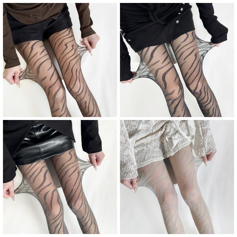 Nieregularne Paski Damskie Rajstopy Seksowne Wzór Zebra Damska Moda Rajstopy Oddychająca Siatka Letni Dół Długie Skarpety Bielizna