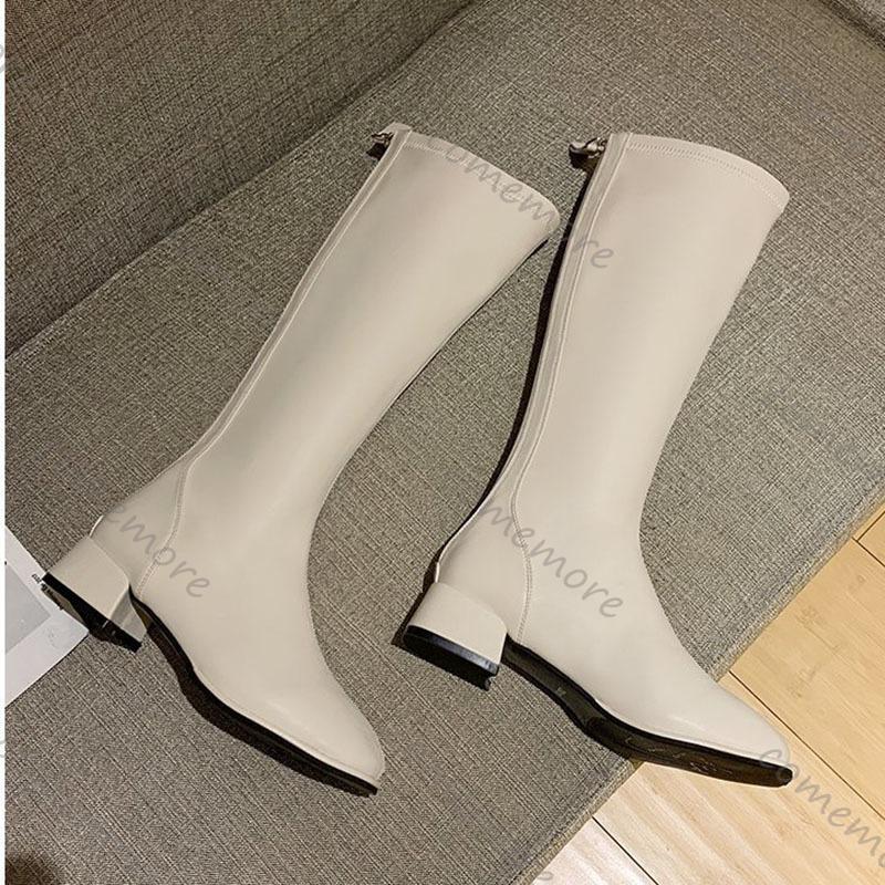 Fashion Comemore Thick Low Heel Knight Knee Boots Women Elegant Shoes Solid Color Spring Autumn Soft Leather Long Botas Large Size 43