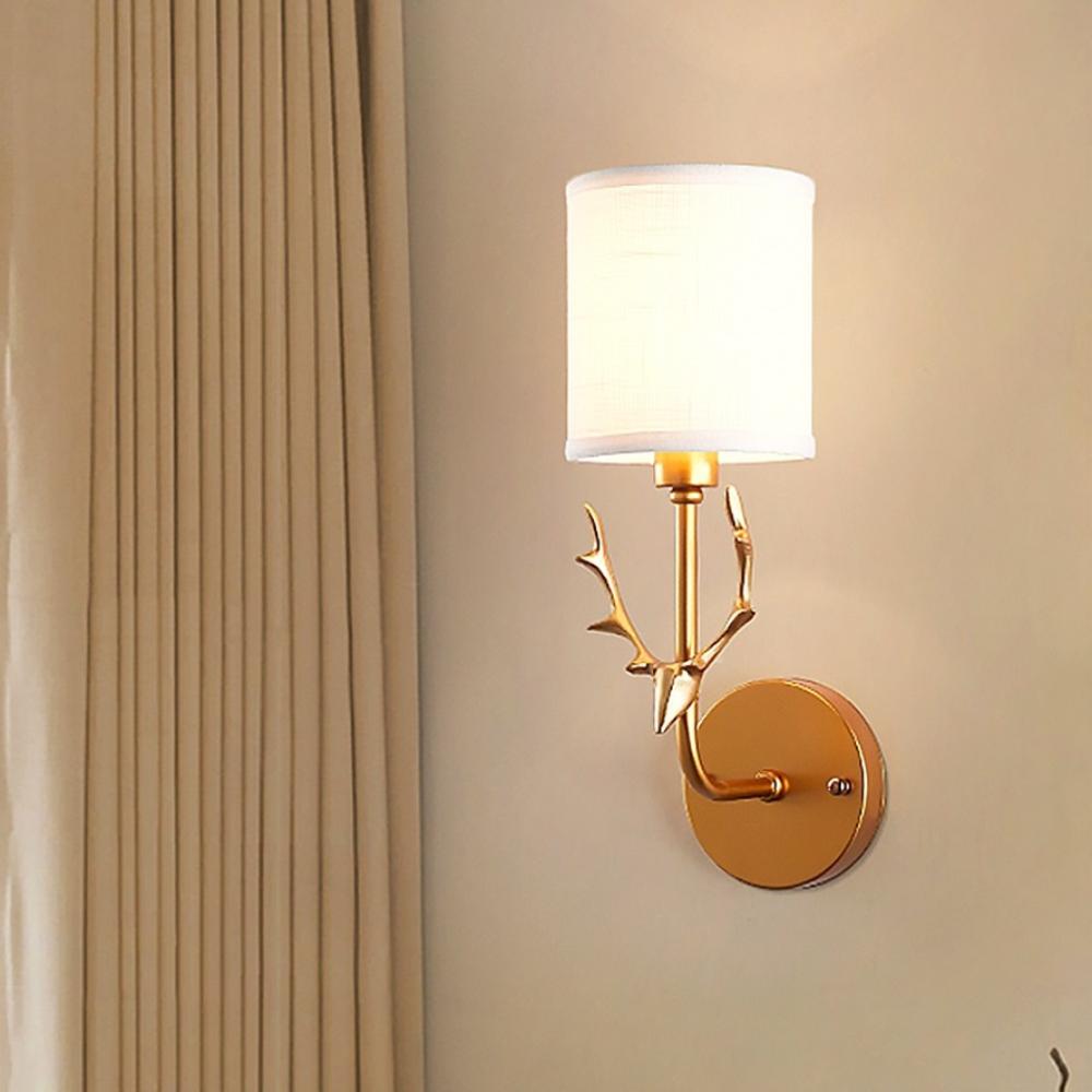 E14 Wall Lamp Cloth Iron Art Electroplating Wall Light for Home Hotel Bedroom Bedside Night Lights Christmas Antler Lamp