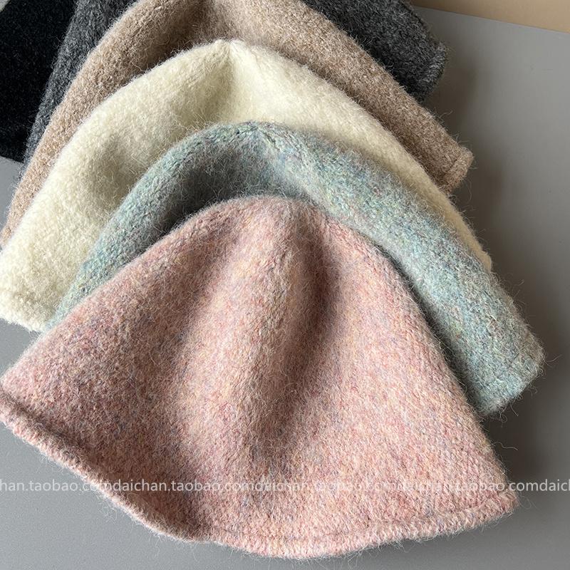 

Fisherman s basin hat women s autumn and winter new mixed-color rabbit plush bucket shows a small face, warm and windproof knitted hat Adult (56-58cm) молоко, білий колір