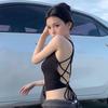 Y2K Women's Tops Backless Crop Top Sleeveless Sexy Cute Black Vest Tank Top Summer Cropped Vest Female 2000S Clothing