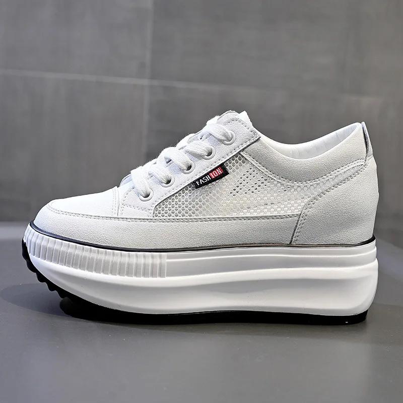 8CM Genuine Leather Women Casual Shoes 7cm Platform Wedge Female Women Sneakers Chunky Spring Autumn Shoes Summer