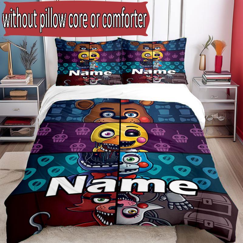 3-teiliges Bettbezug-Set (1 * Bettbezug + 2 * Kissenbezug, ohne Kern), Benutzerdefinierter Name Five Nights at Freddy's Muster Bettwäsche-Set, Heim Schlafzimmer Dekor Geschenk