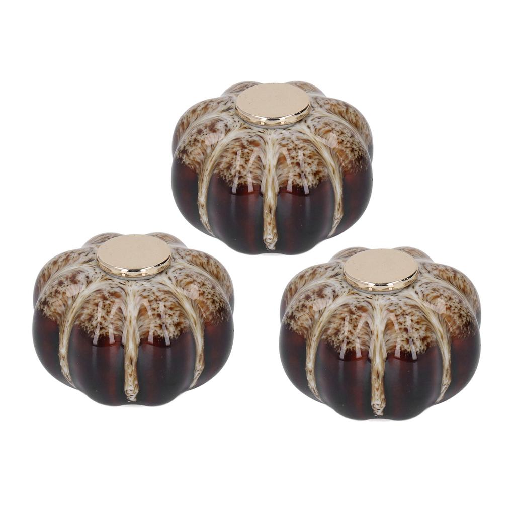 3 Piezas Tirador de Puerta de Cerámica Clásica con Forma de Calabaza Perillas Para Cajón de Gabinete de Cocina Armario Dorado