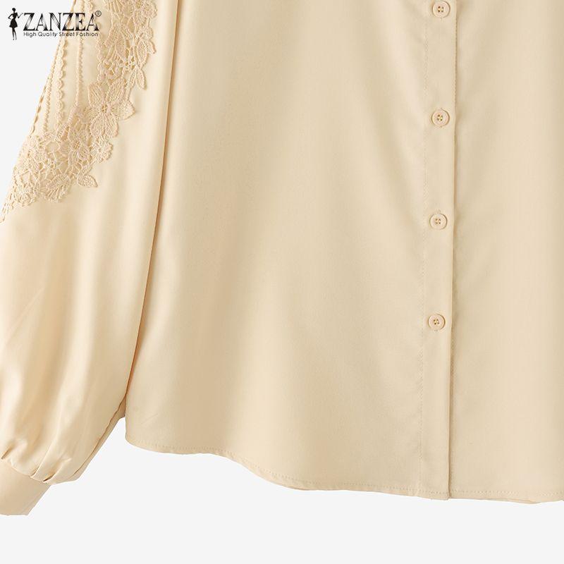 ZANZEA Camicetta casual da donna a maniche lunghe con scollo rotondo e tinta unita