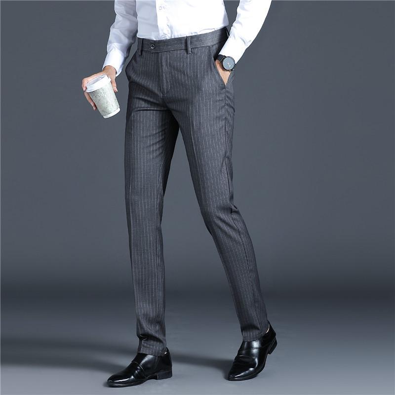 Men's Light Business Casual Slim Fit Vertical Striped Dress Pants - Spring/Summer Iron-Free Fashion Suit Pants