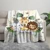 1pc Custom Name Jungle Animal Flannel Blanket - Soft, Cozy & Lightweight Reversible Throw with Personalized Name - Digital Printed Giraffe, Zebra & Li