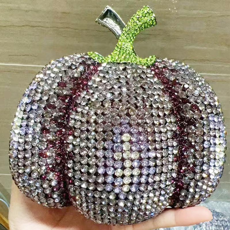 

Yellow Pumpkin Pattern Evening Clutch Purse Large Rhinestone Luxury Desinger Handbags Diamond Party Bag Women Prom Dinner Bags 15.5cmX15.5cmX8cm