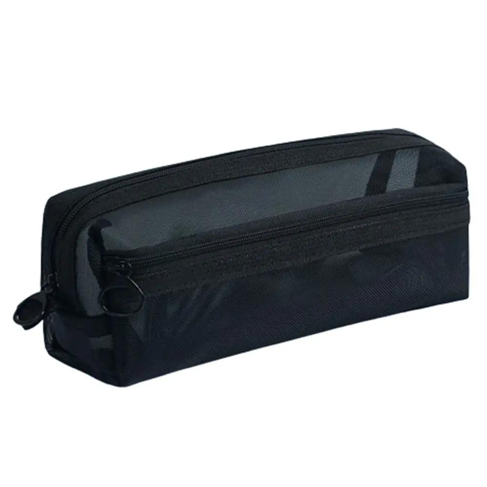 

1PC Double Layer Transparent Mesh Pen Bag Large Capacity Stationery Storage Pouch with Zipper for School Exam Supplies