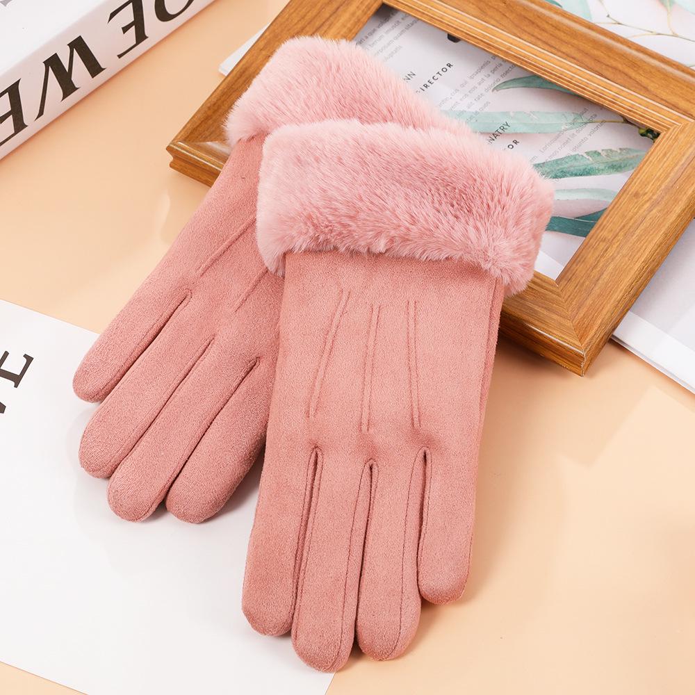 Unisex Fleece-Lined Suede Gloves for Outdoor Cycling and Driving - Cold-Proof, Touchscreen-Enabled for Autumn and Winter.