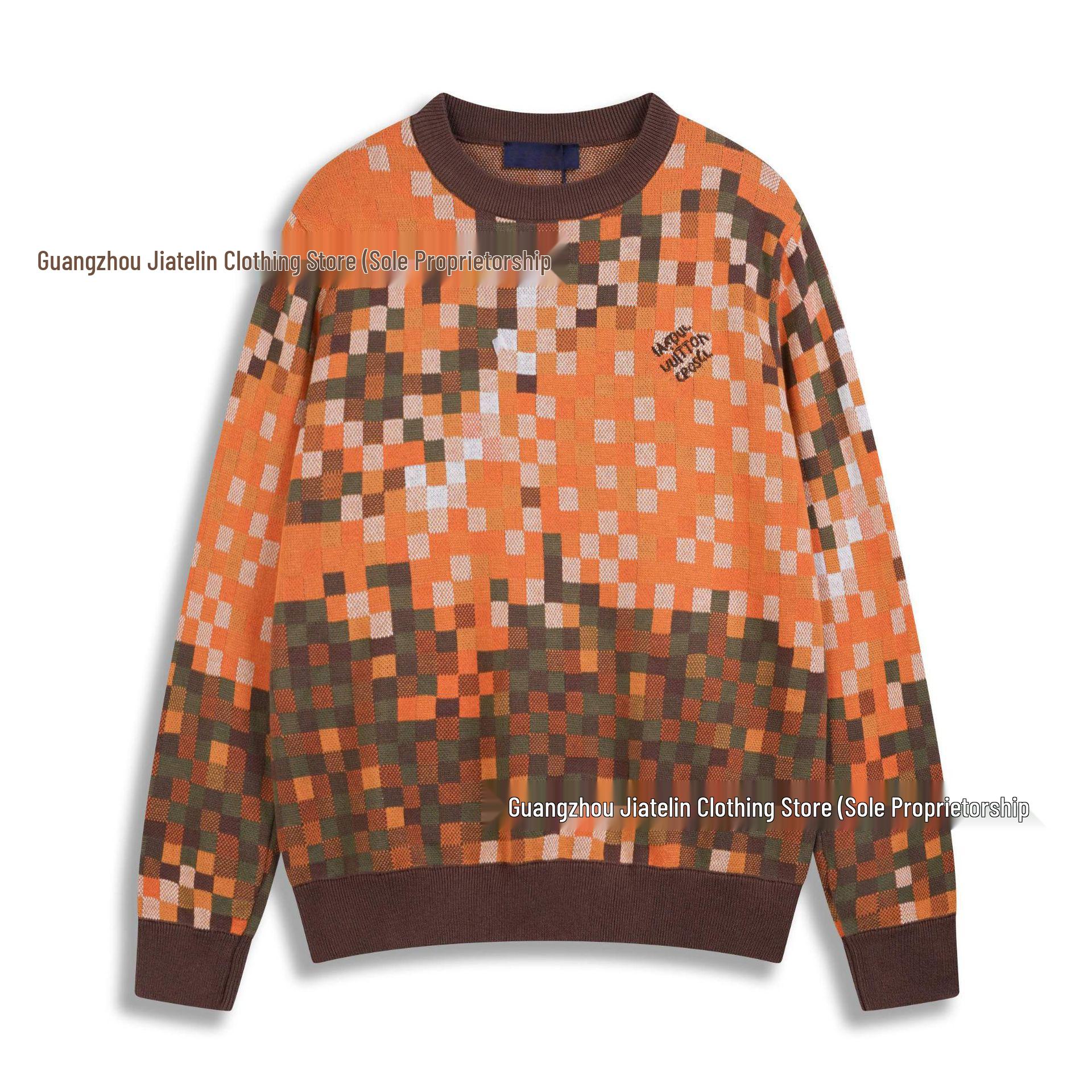 

Unisex LV Checkerboard Jacquard Knit Sweater Medium помаранчевий