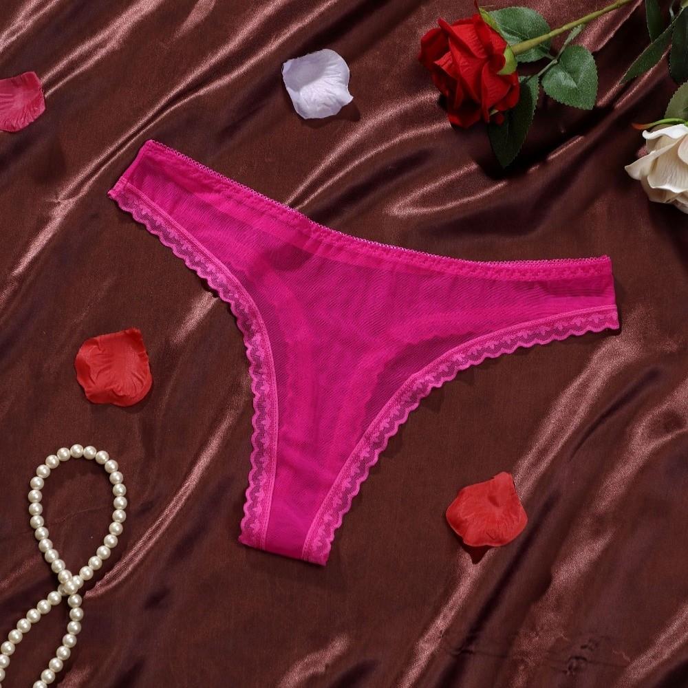 Transparent Mesh Briefs Women Low Waist Romantic T Panties Mesh Sheer Lace Thong  Ladies Girls Gift