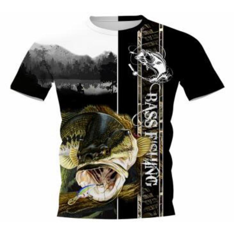 Men's 3D Printed Street Fashion T-Shirt Fishing Short Sleeve O-Neck Pullover Casual Top